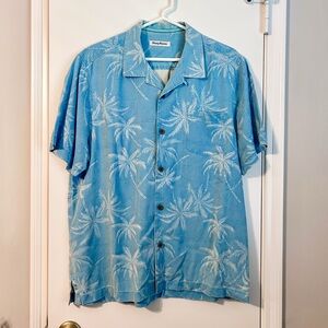 Tommy Bahama Silk Light Blue Palm Print Shirt